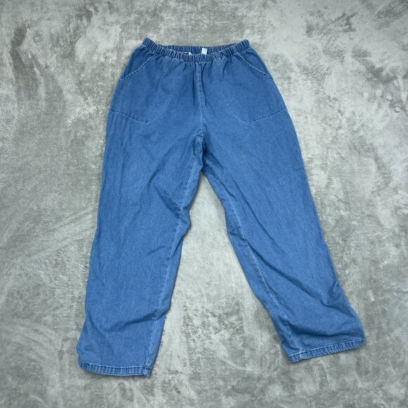 Elastic Waist Pull-On Blue Denim Pants With Pockets Womens MP a1324 - Picture 1 of 9